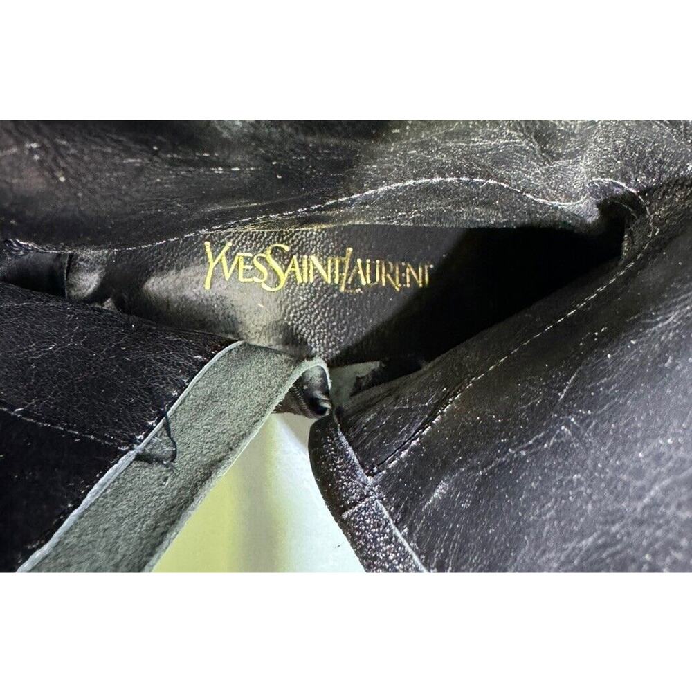 YVES SAINT LAURENT VTG Square Toe Black Suede Knee Boots Block Heels Sz 7.5 YSL - Picture 13 of 16